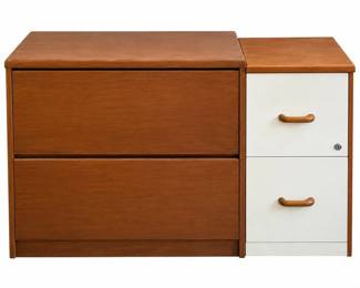 Filing cabinets (2) – 2-drawer file cabinets, one wood-look, one white | Lot 1181, bids start at $15