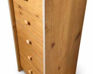 Five-drawer chest / tall dresser – knotty light finish chest of drawers | Lot 1075, bids start at $30
