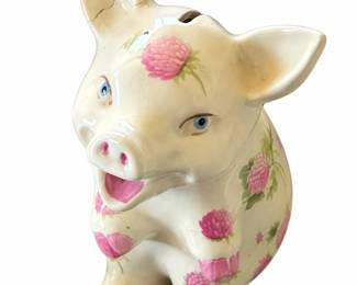 Chic Pottery pig bank – 1943-marked floral piggy bank | Lot 1148, bids start at $5