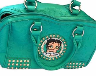 Betty Boop purse – turquoise handbag with Betty Boop medallion, studs & stones | Lot 1073, bids start at $10
