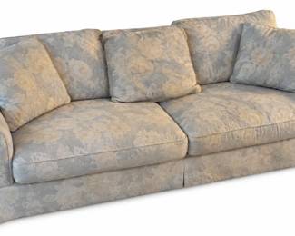 Floral sofa / couch – beige & gray upholstered sofa, rolled arms, cushions & pillows | Lot 1010, bids start at $15