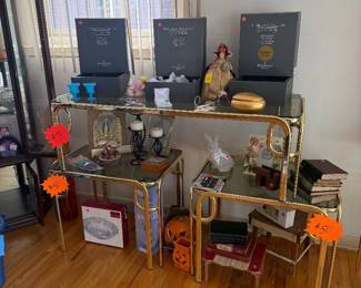Waterford glasses & vintage gold tables
