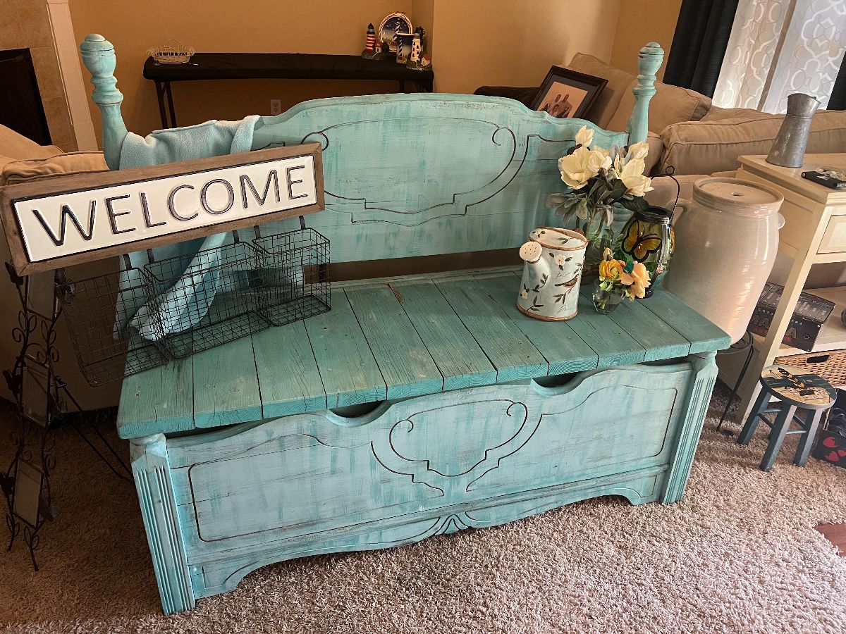 Garden Bench and Decor, Vintage Crock with Lid