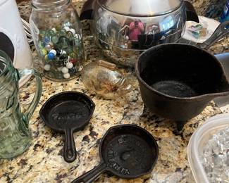 Vintage Ice Bucket w/Penguins, Cast Iron Mini Pans and Pot