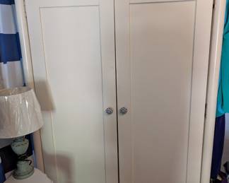 White Cabinet for Bedroom with Hanging Clothes Rod