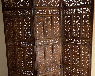 three-panel carved wood screen