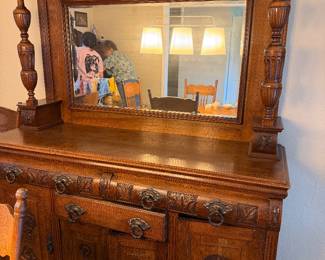 Edwardian oak sideboard with beveled mirror