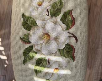 magnolia needlepoint sewing rocker and stool