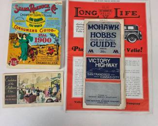Lot 130  Vintage Advertising  Transportation Ephemera Lot  Sears Catalog, Velie Automobiles, Pullman  Highway Guide