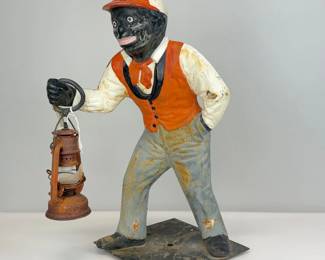 Lot 011  Vintage Black Americana Lawn Jockey Figure with Metal Lantern
