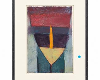 Lot 025  Original Signed Ross Abstract Geometric Acrylic Painting on Paper  Float Mounted  Framed