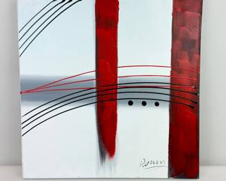 Lot 005  Contemporary Abstract Acrylic Painting on Canvas  Red, Black  White  Signed