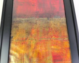 Lot 009  Original Textured Abstract Acrylic Painting  Red, Orange  Gold  Framed