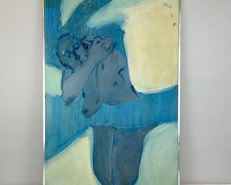 Lot 006  Original Abstract Oil or Acrylic Figurative Nude Painting  Blue Tones  Framed