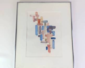 Lot 001  Natalie LaFarge Goss Signed 1982 Abstract Watercolor Painting  Framed