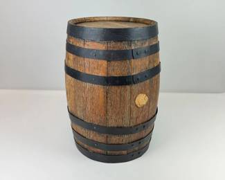 Lot 110  Vintage Wooden Barrel with Metal Bands  Stamped Markings  Sealed at Both Ends