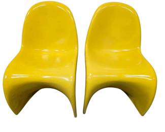 Lot 073  Pair of Vintage Yellow PantonStyle S Chairs  MidCentury Modern Sculptural Seating