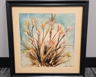 Lot 201  Original ReversePainted Glass Floral Artwork  Signed  Dated 2009  Framed