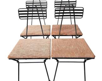 Lot 075  Set of 4 Vintage MidCentury Modern Wrought Iron Dining Chairs  Upholstered Seats