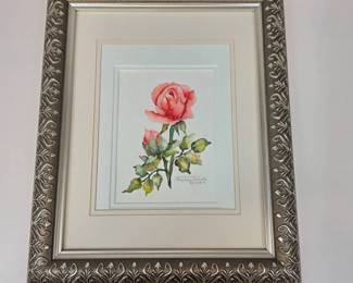 Lot 206  Thelma M. Tavelli Original Watercolor Painting A Rose for You  Signed 2004  Framed