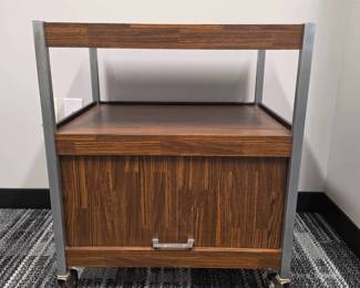 Lot 205  Modern Industrial Rolling Wood  Metal Storage Cart  Mobile Cabinet with Shelf