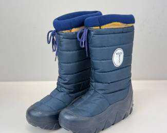 Lot 091  Vintage Moon Boot Navy Blue Quilted Winter Snow Boots  Size 1112  Retro AprsSki