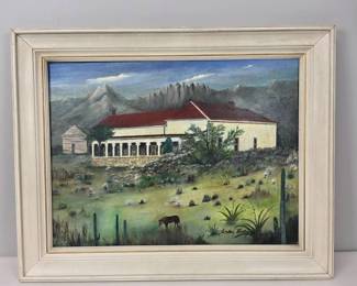 Lot 208  Walter Fidler Original 1972 Painting San Augustine Ranch House  Southwestern Landscape  Framed