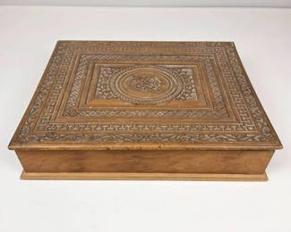 Lot 165  Vintage Decorative Wooden Keepsake Box  Ornate CarvedStyle Geometric Design  Removable Lid