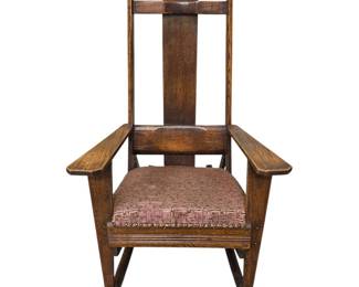 Lot 071  Antique Mission Oak Rocking Chair  Arts  Crafts Style with Upholstered Seat