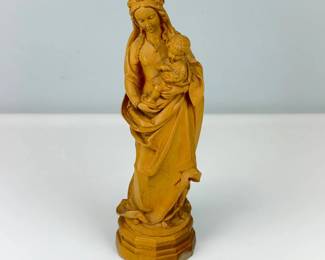 Lot 158  Vintage Carved Wood Madonna  Child Statue  Virgin Mary  Baby Jesus Religious Figurine