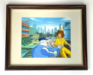 Lot 182  Teenage Mutant Ninja Turtles Original Animation Production Cel  April ONeil  REX1  MWS Stamp  Framed