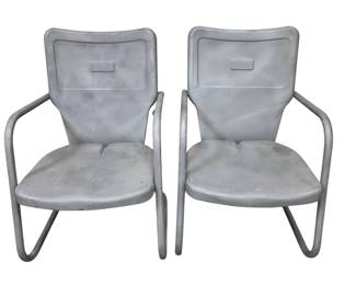 Lot 074  Pair of Vintage Metal Motel Chairs  MidCentury Outdoor Patio Chairs  Restoration Project
