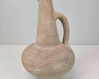 Lot 126  Vintage Rustic Pottery Jug  Ewer  Long Neck Handled Vessel  Unmarked