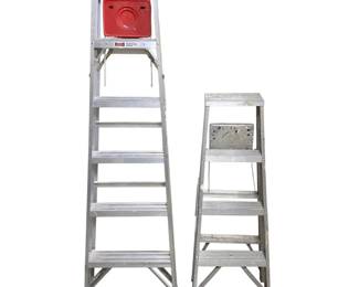 Lot 139  Lot of 2 Aluminum Step Ladders  Werner 6 Ft  Keller 4 Ft  Folding Utility Ladders
