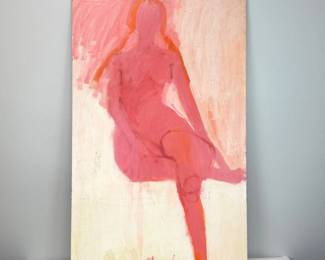 Lot 007  Original Modernist Abstract Female Nude Painting in Pink  Signed  Oil or Acrylic