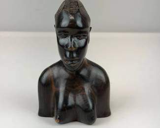 Lot 159  Vintage AfricanStyle Hand Carved Wooden Bust Sculpture  Dark Polished Wood Figurine