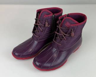 Lot 092  Sperry Womens Size 10 Purple Duck Boots  LaceUp Rain Boots with Side Zippers