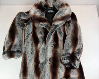 Lot 087  M.E. Internationale Faux Fur Coat  Womens Large  Gray, Brown  Black