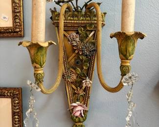 Pair of vintage Italian two-light toleware wall sconces. Were $995…NOW $400