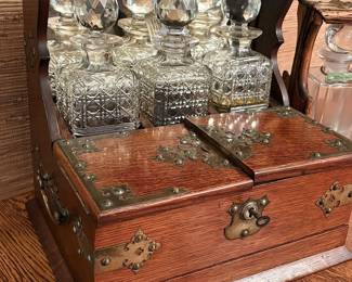 Victorian oak cased tantalus with cut glass decanters. Was $695…NOW $325