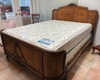 Antique Louis XVI style walnut full-size bed, late 19th to early 20th century (includes mattress)
