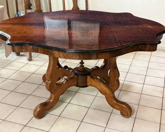 Antique English walnut dining table with turtle-back top. Was $595…NOW $295