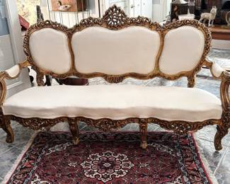 French Rococo style giltwood sofa with white upholstery, 20th century. Was $2,300…NOW $925