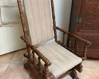 Antique French bobbin turned platform rocking chair, early 20th century. Was $495…NOW $245