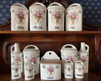 Vintage 13-pc Czech Gerda lusterware canister set.