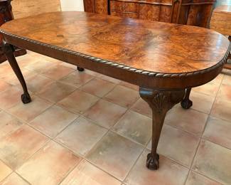 Antique Edwardian burled walnut dining table, early 20th century. Now $895…NOW $425