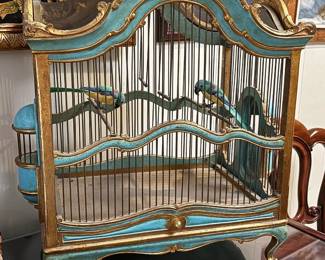 Fabulous Italian Florentine carved and painted birdcage with gilt decoration. Was $695…NOW $325
