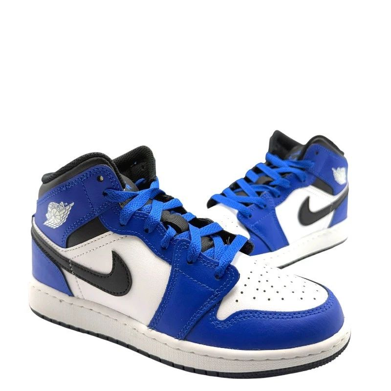 GUARANTEED AUTHENTIC Air Jordan 1 Mid Royal Blue/Black/White Sneakers; Youth Size 4Y - Brand New With Box