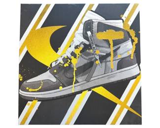 Nike Air Jordan 1 Travis Scott Inspired Sneaker Canvas Wall Art Black Gray Gold - Pre-Owned 24"H x 24"W
