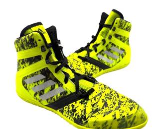 GUARANTEED AUTHENTIC Adidas Wrestling Shoes Neon Yellow Black High Top Men's Size 6 - Pre-Owned
